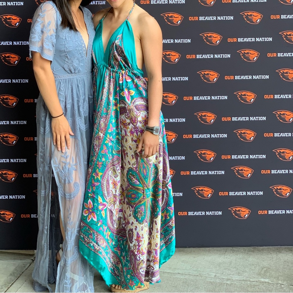 Halter Open Back Maxi Silk Dress